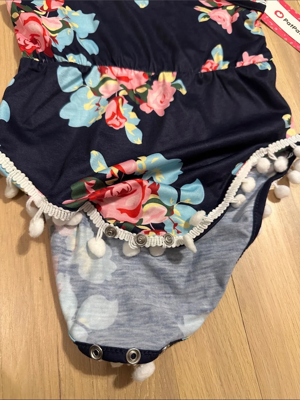 PatPat Navy Floral Pom-Trim Baby One-Piece